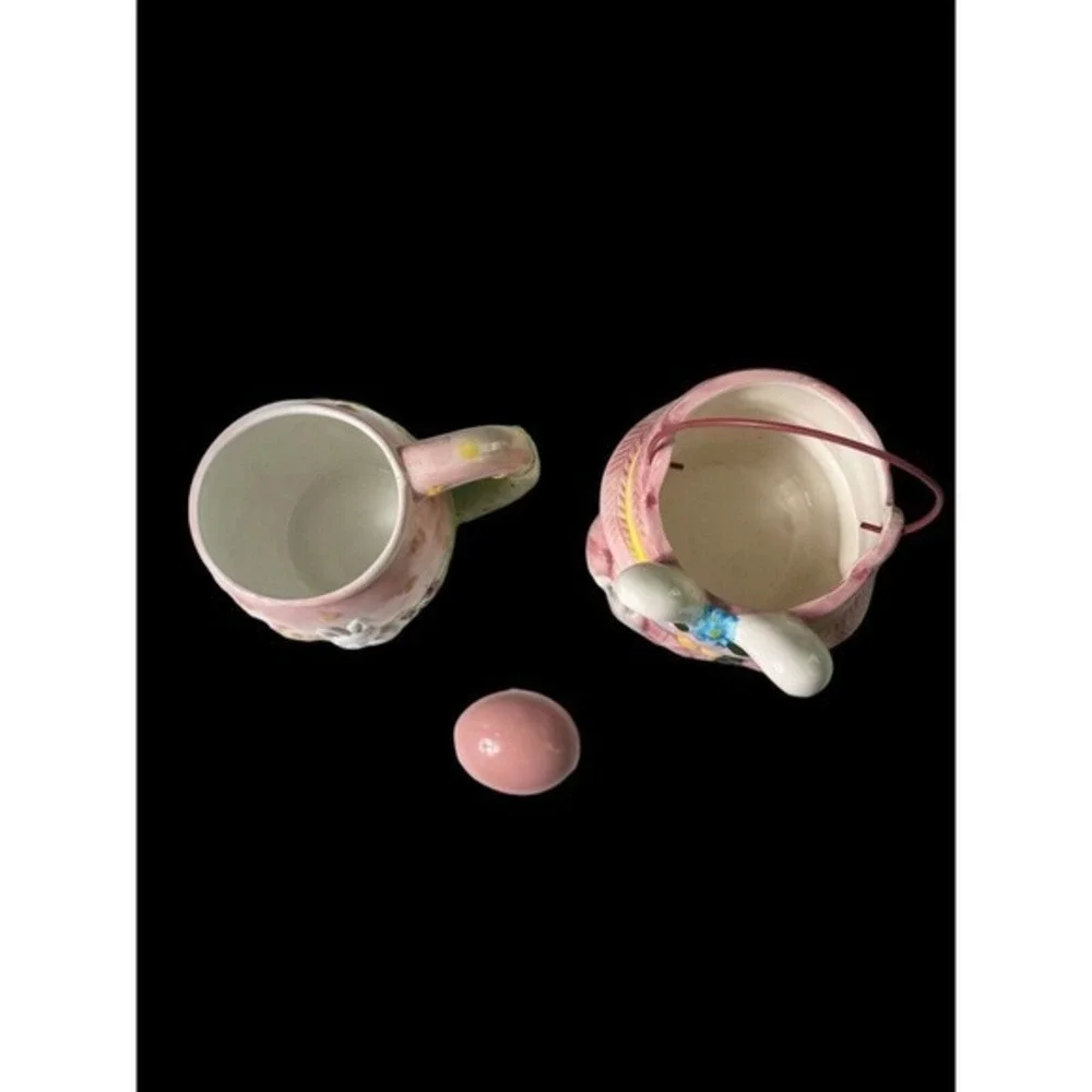 Vintage 2004 Ceramic Easter Bunny Mug Bunny Basket Jar Pink‎ Egg Collectibles